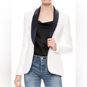 NWT $595 L'AGENCE ivory w satin navy lapels SMOKING JACKET blazer 4